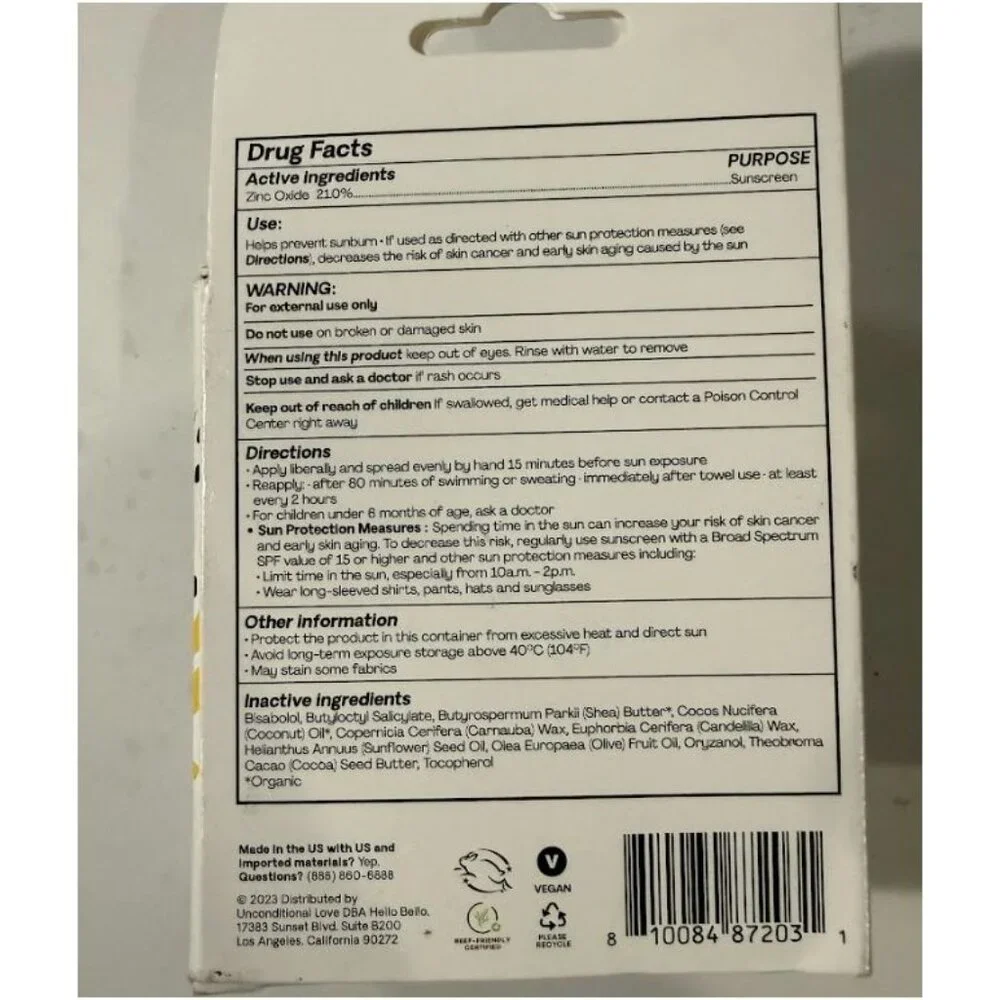 Hello Bello Kids Face + Body Sunscreen Stick SPF 50 1 Oz